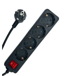 MicroConnect 4-vägs Schuko Uttag på/av-knapp 5M Svart